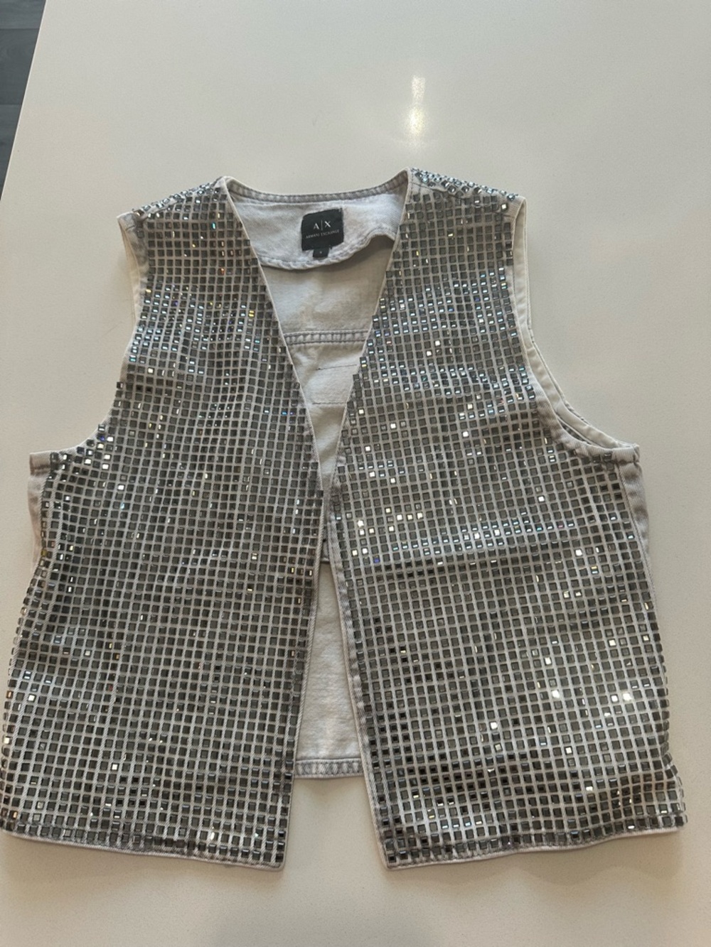 Armani Exchange Silver Rhinestone Grid Vest